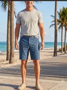 Plugg Flex Mens Size 34 Chambray Pineapple Shorts Inseam 9"